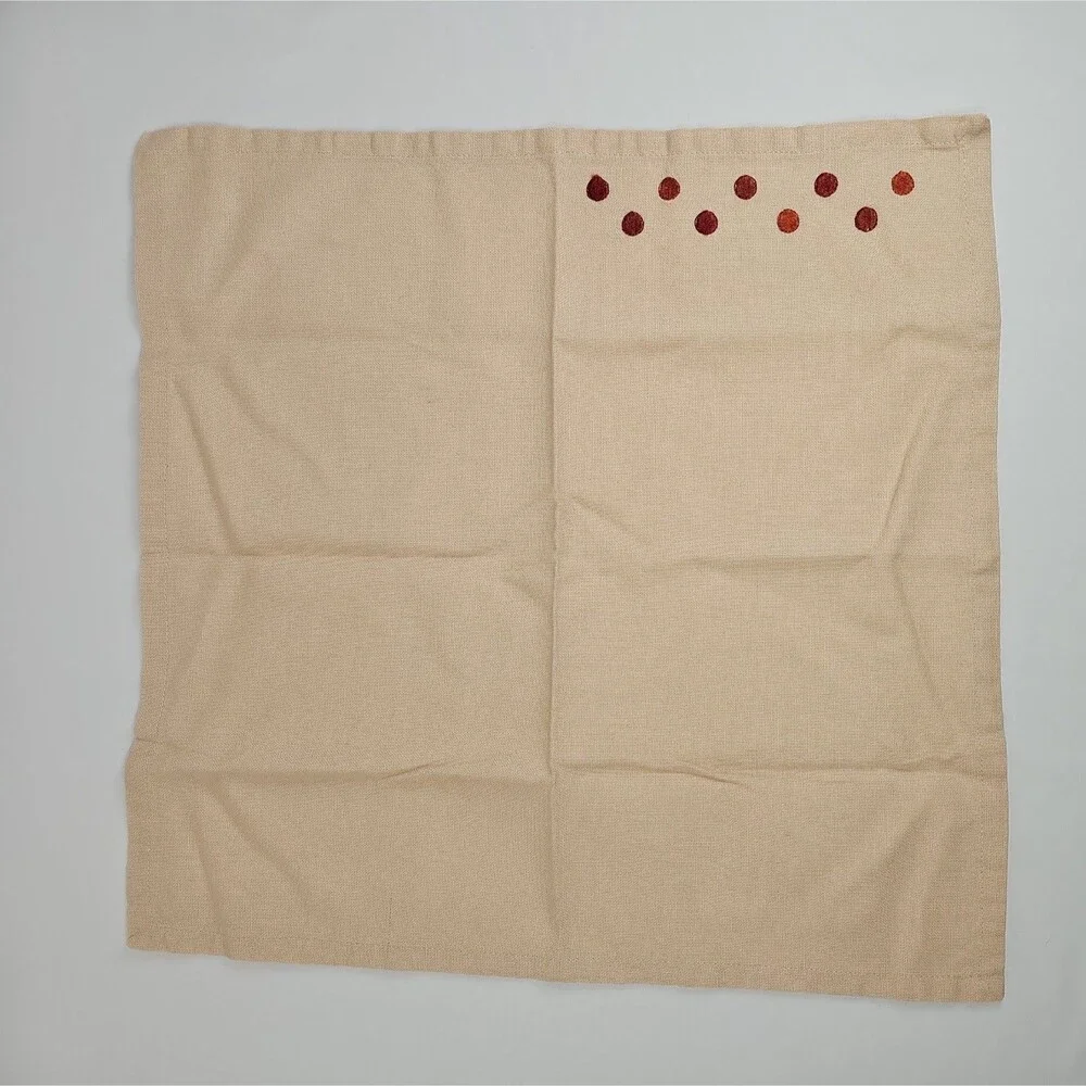 Set of 4 Embroidered Polka Dot Cloth Napkins Tan Red Fall Thanksgiving 17x17